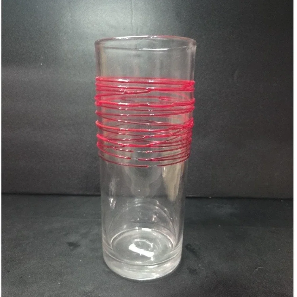 Pier 1 Imports Red Swirline Glass Vase, Vintage Handcrafted Flower Display, Flaw